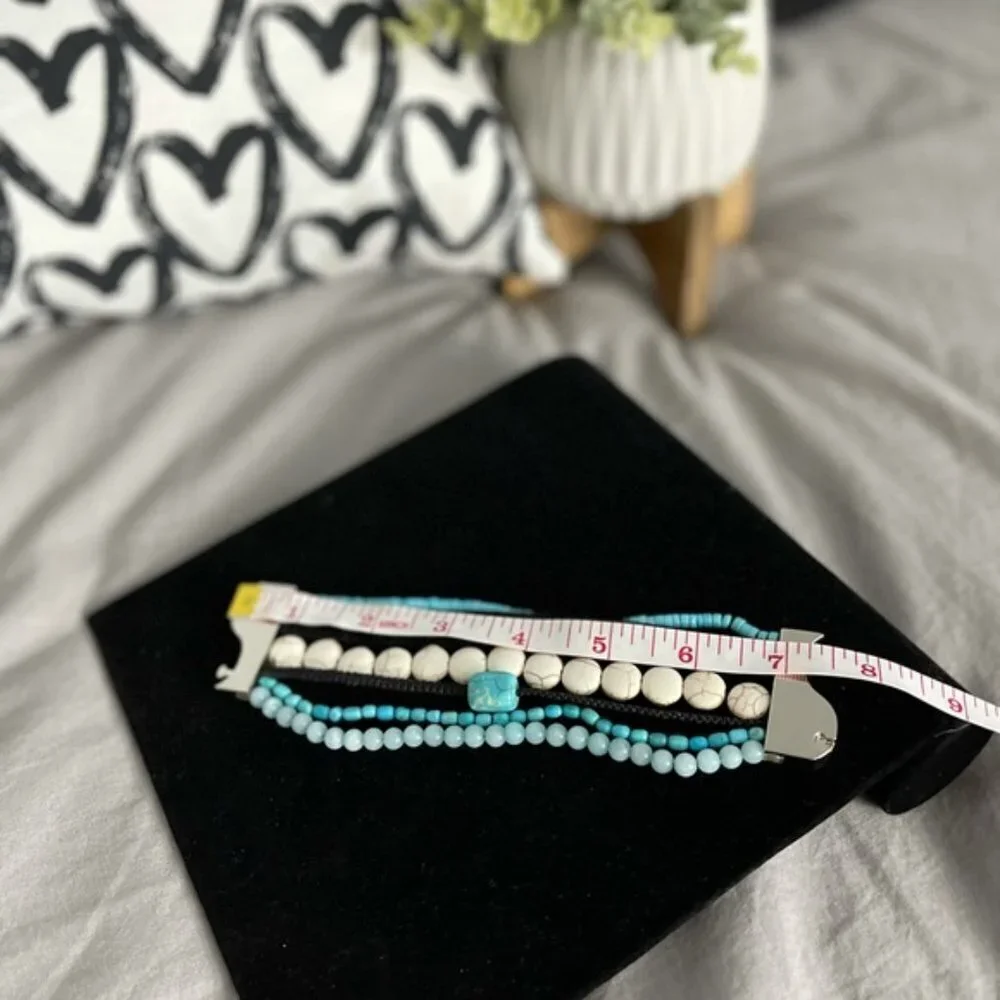 VICTORIA EMERSON Handcrafted TURQUOISE Nugget Agate AQUA STONE Wrap BRACELET